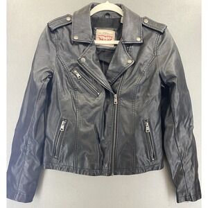 Levi's Women's MED Motorcycle Jacket Black Faux Leather Asym Zipper EUC